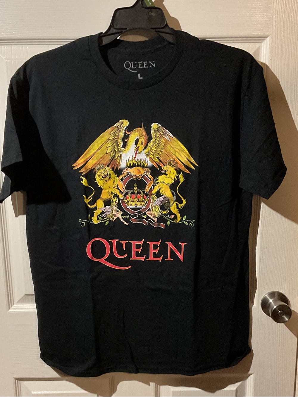Queen Black Graphic Band Tee with Yellow and Red Crest